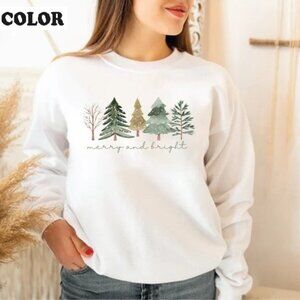 Merry And Bright Trees Christmas Sweatshirt Chic Winter Festive Pullover 05